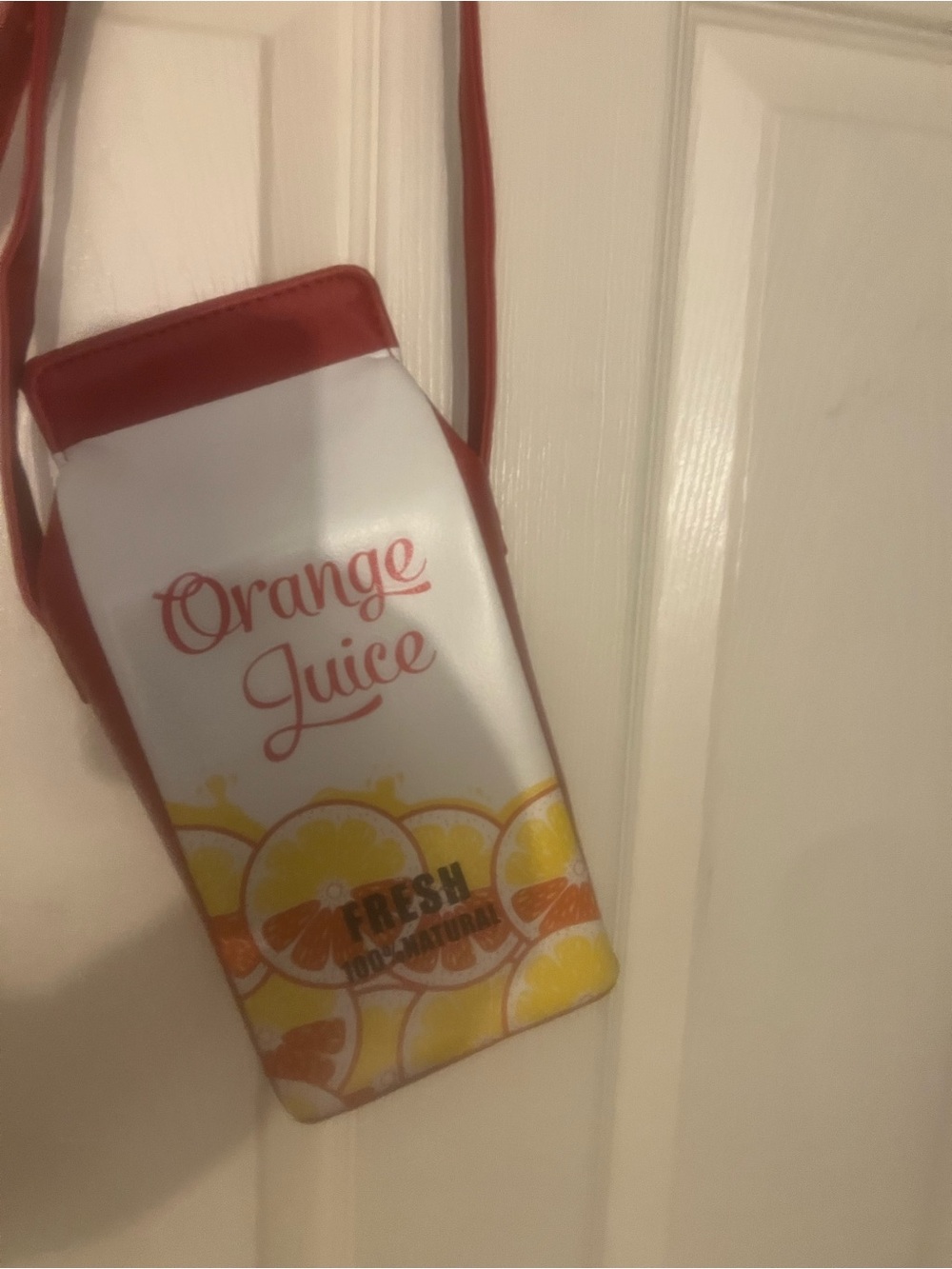 Orange Juice Print Crossbody Bag in White and Red